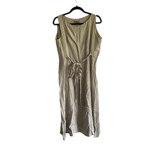 PIAZZA DEL TEMPIO Italy Sleeveless Linen Midi Maxi Dress Tie-Waist Tan M